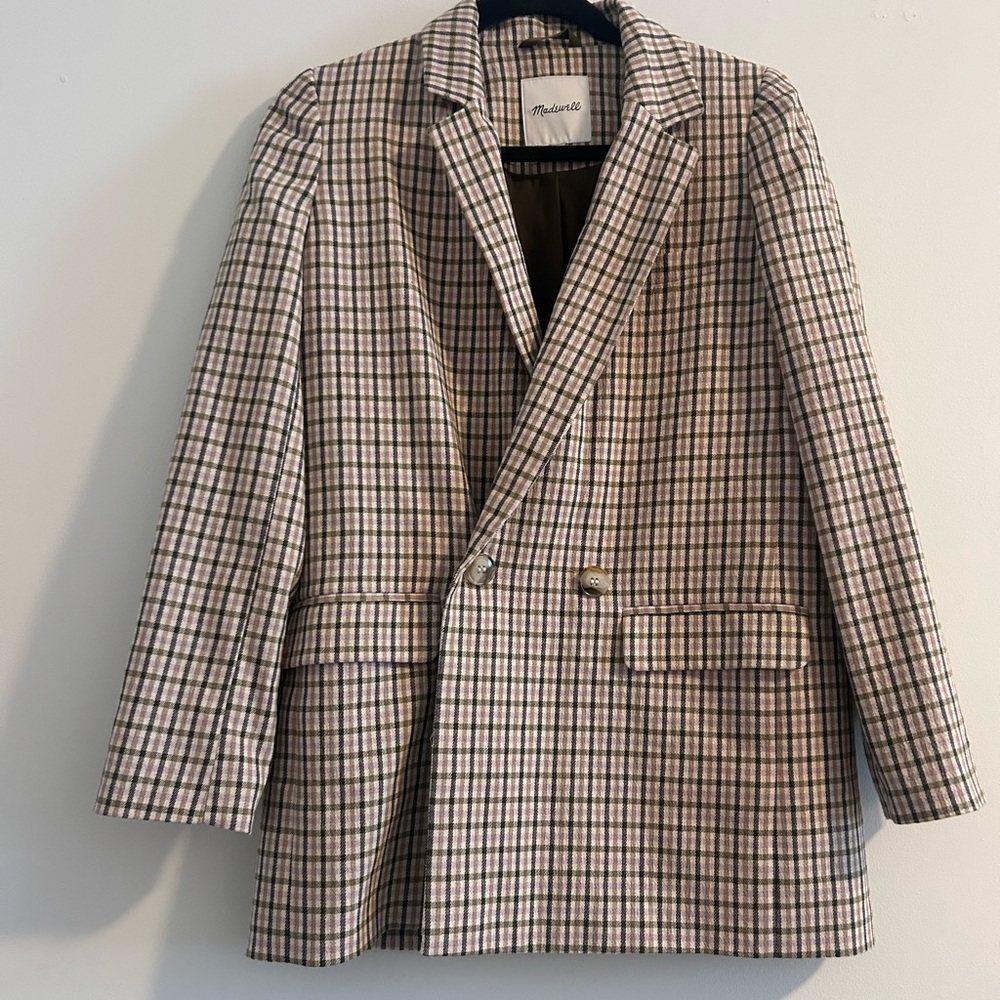 Madewell Checkered Blazer in Pink and Green